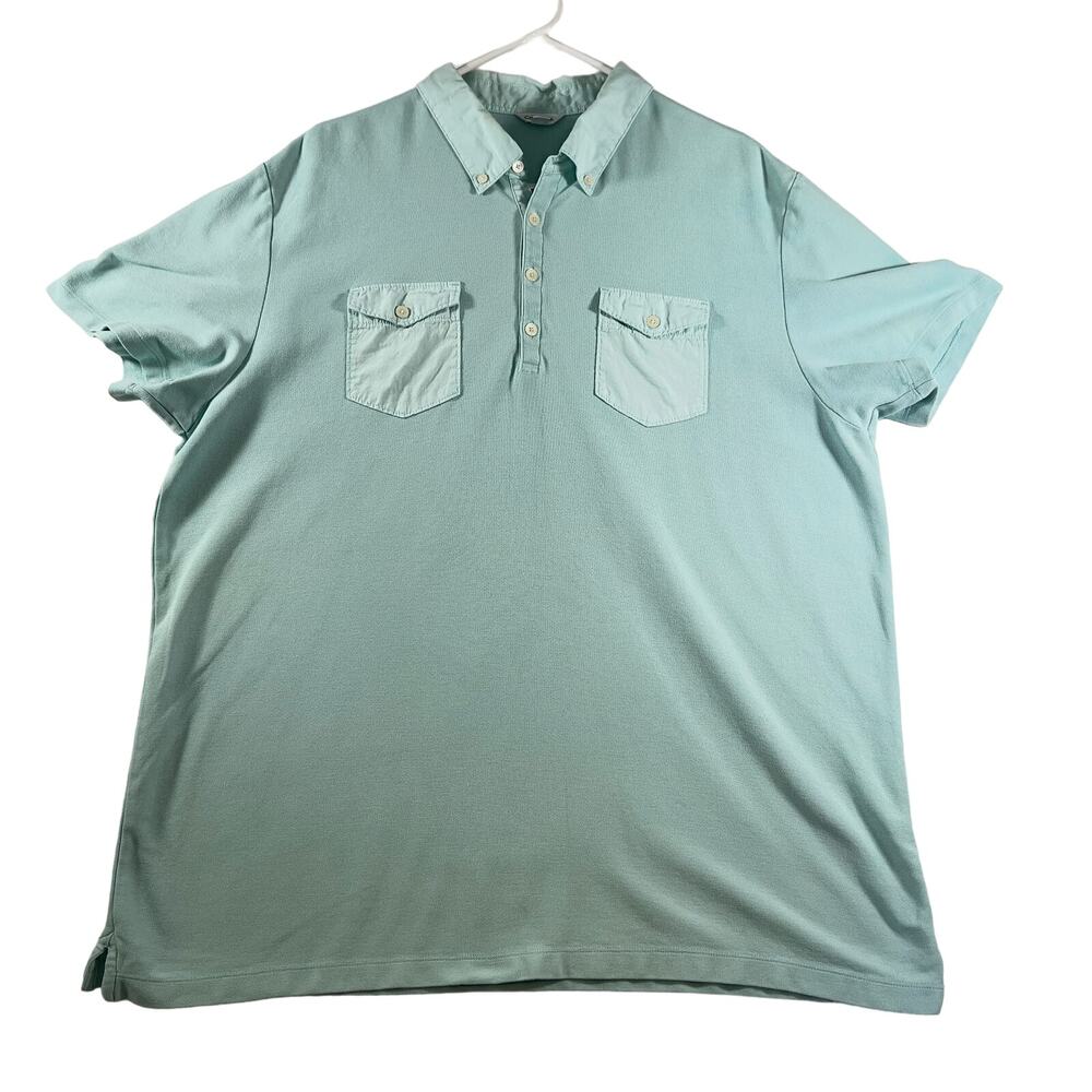 Calvin Klein Polo Shirt Men XXL All Cotton Mint Green Pockets Button Down Collar